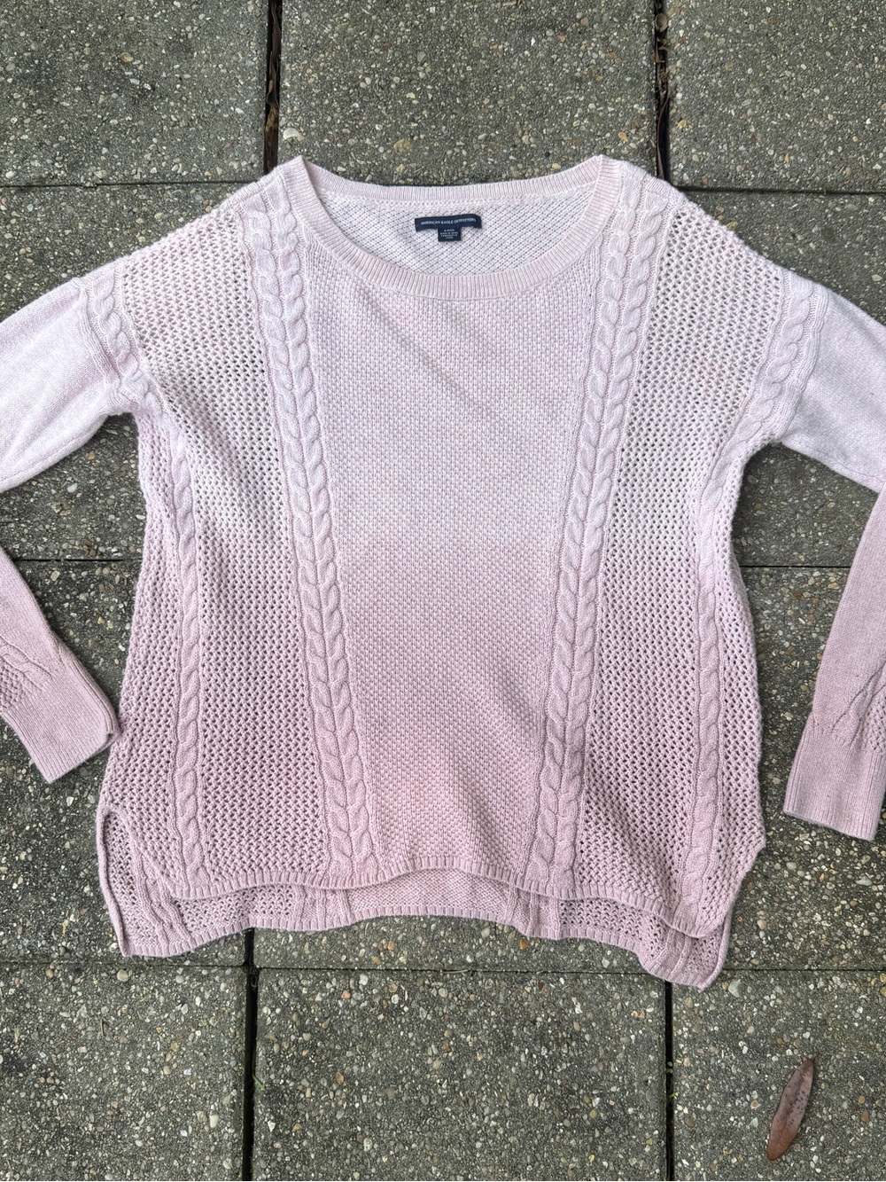 American Eagle Outfitters Blush Pink Cable Knit Crewneck Sweater